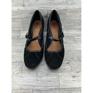Clarks Artisan‎ Black Suede Patent Leather Mary Jane Heels Shoes 9.5M